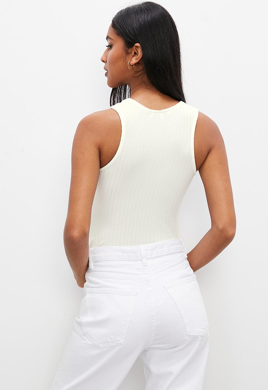 Superbalist - 2 Pack wide poly rib hi neck cutaway bodysuit - stone & milk