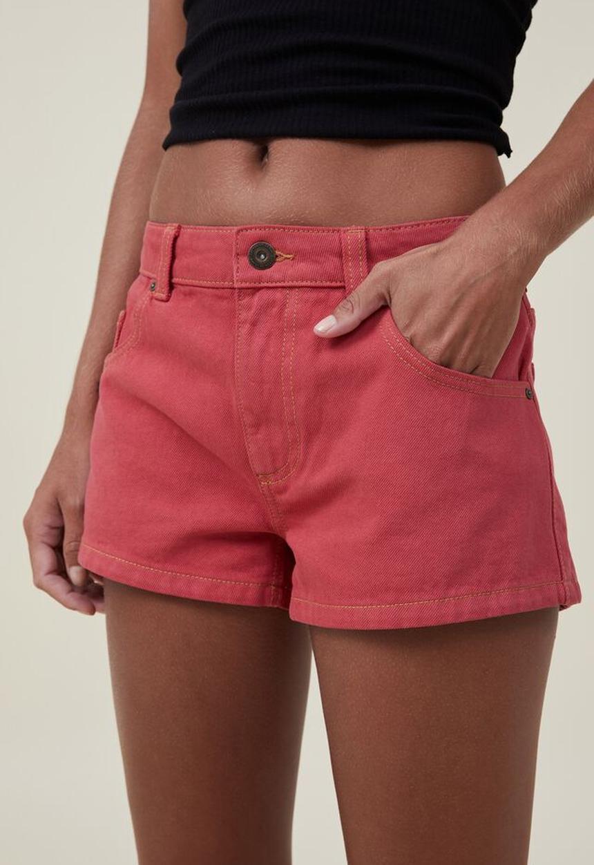 Cotton On - Low rise denim short - rust red