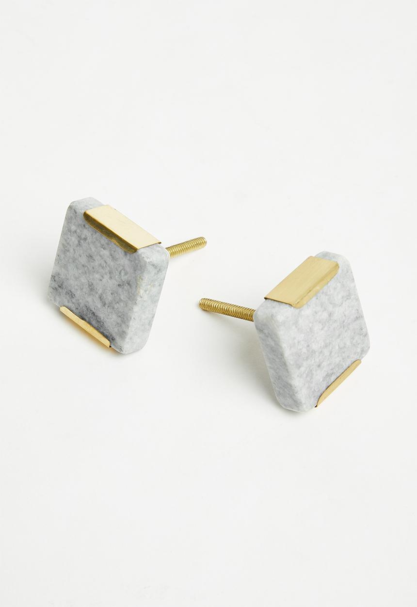 Sixth Floor - Marble knob set of 2 - grey & gold
