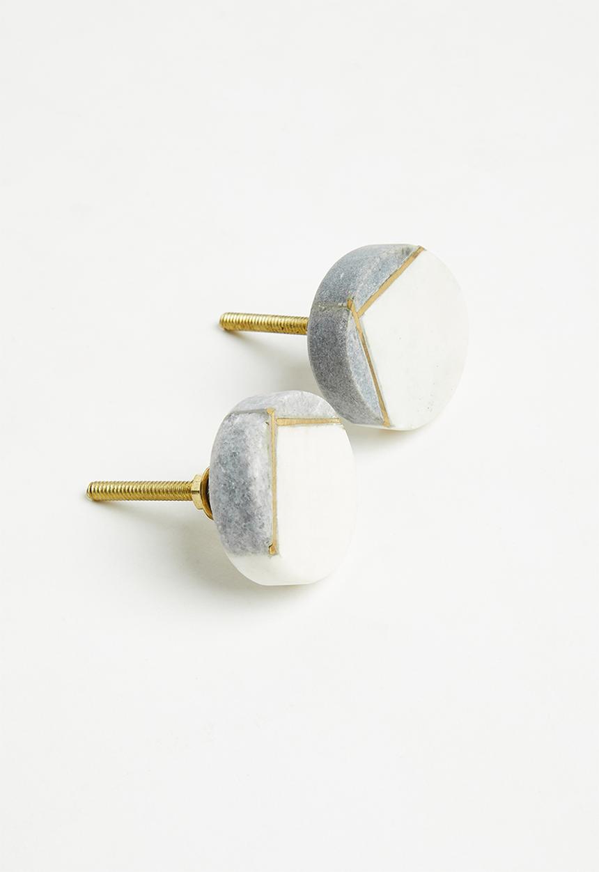 Sixth Floor - Marble knob set of 2 - grey & white