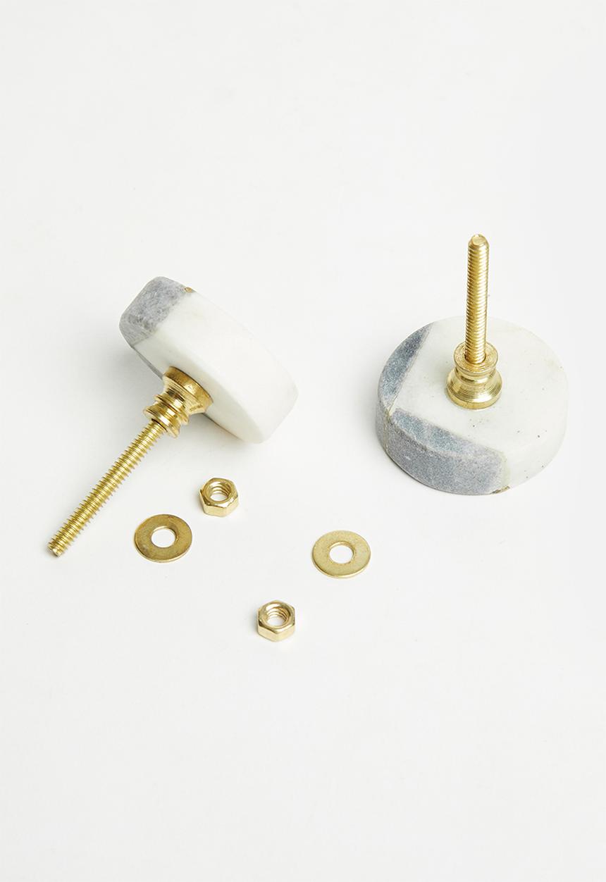 Sixth Floor - Marble knob set of 2 - grey & white