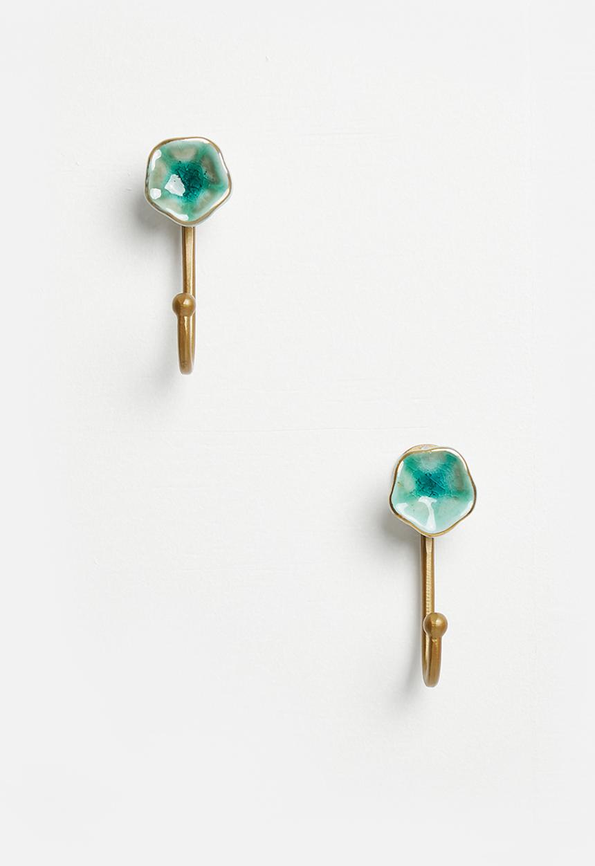 Sixth Floor - Ceramic hook set of 2 - blue & gold