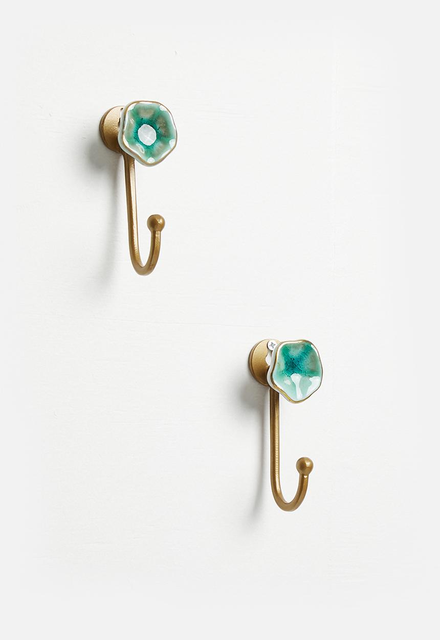 Sixth Floor - Ceramic hook set of 2 - blue & gold