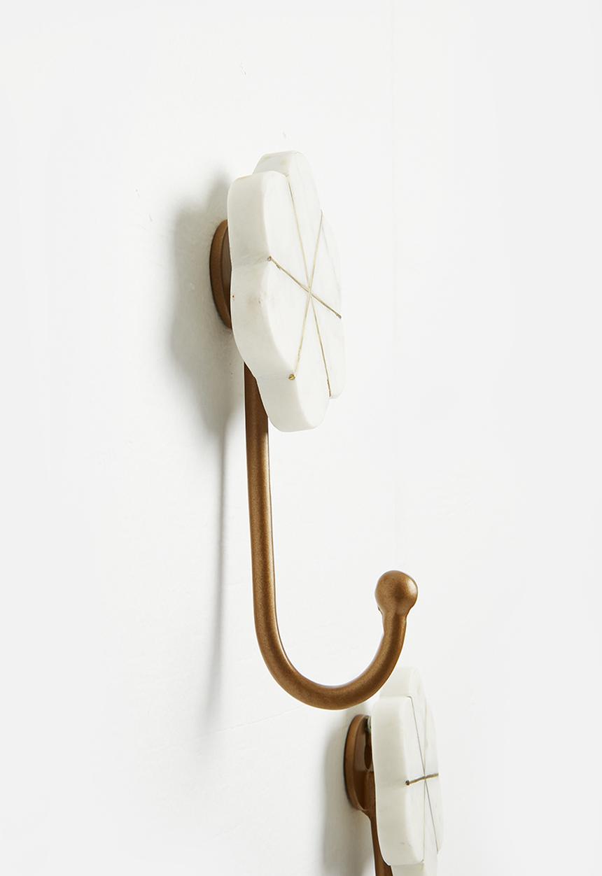 Sixth Floor - Flower marble hook set of 2 - white & gold