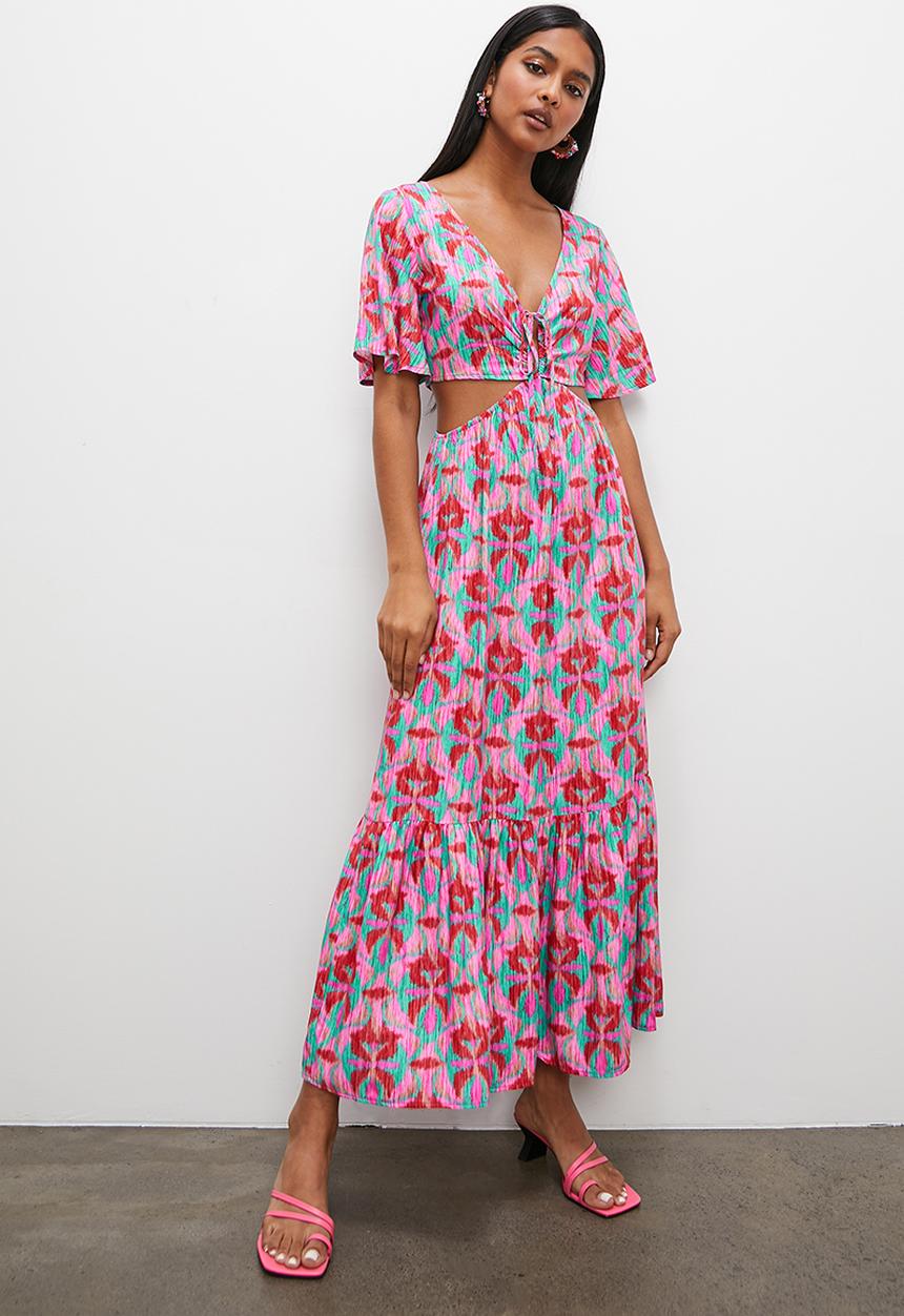VELVET - Printed midi dress with cut out detail - multi 