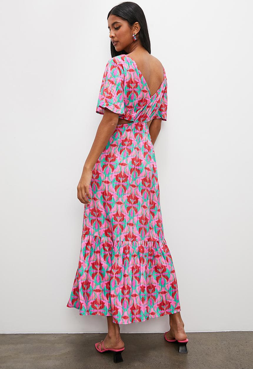VELVET - Printed midi dress with cut out detail - multi 