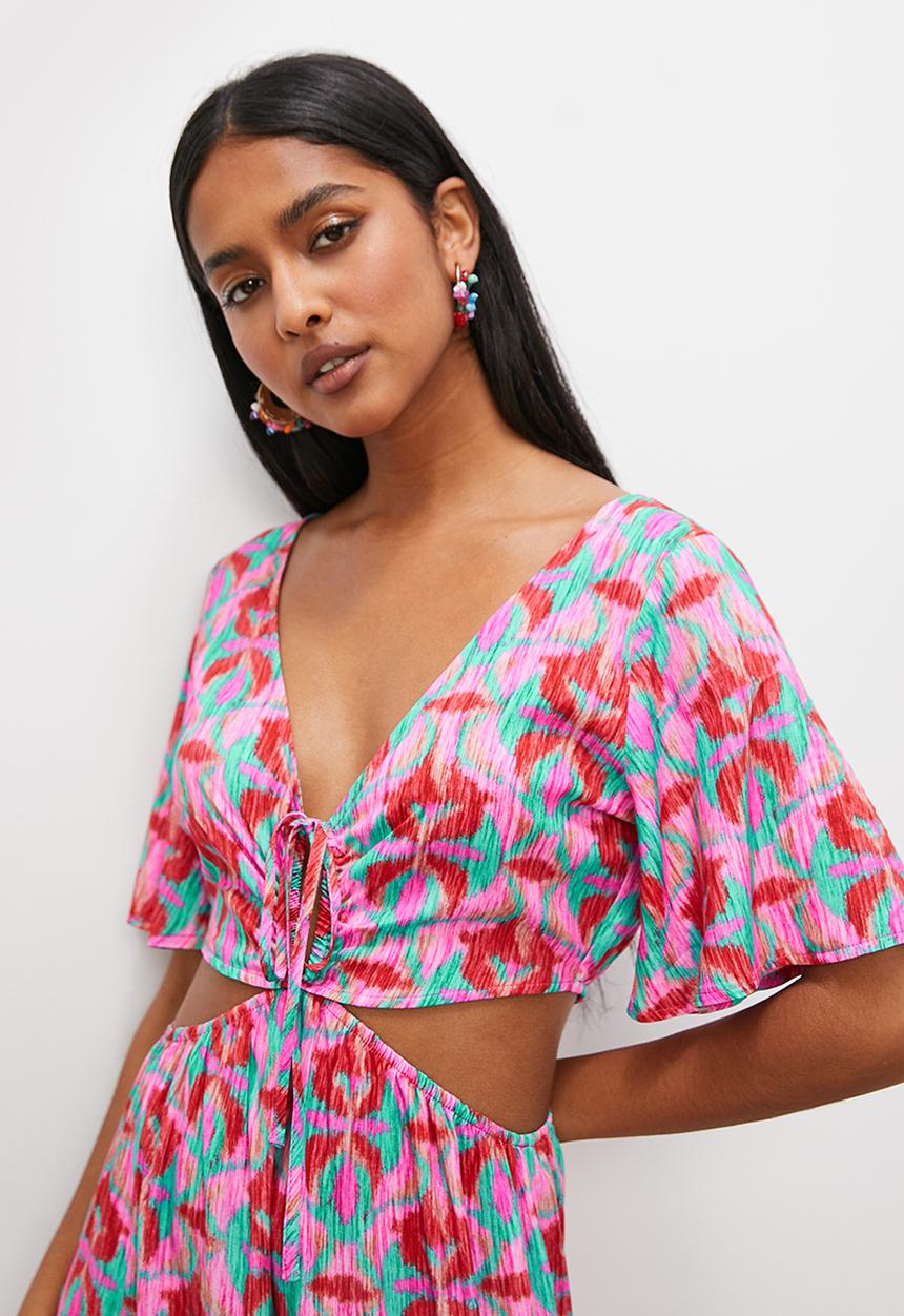 VELVET - Printed midi dress with cut out detail - multi 