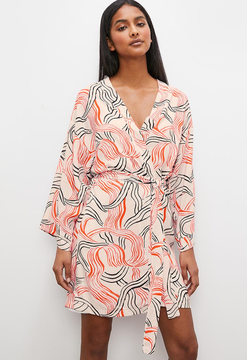 Short robe - stone red/black print