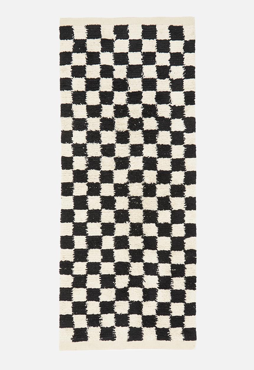 Sixth Floor - Checkered cotton tufted runner - black & cream