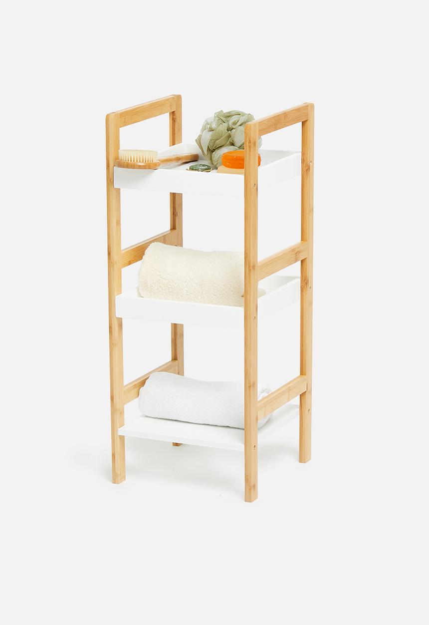 Bathroom Solutions - Square bamboo bathroom rack - white & natural