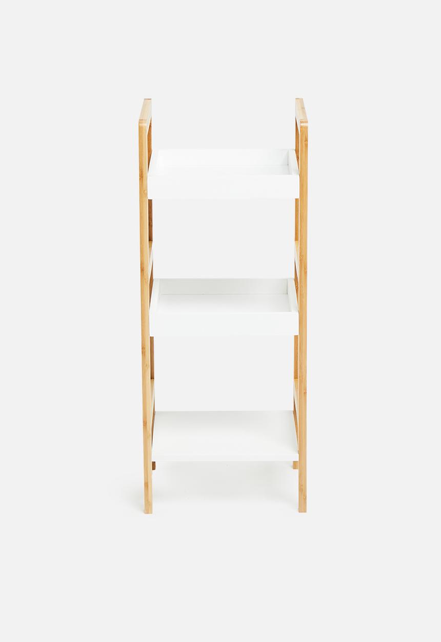 Bathroom Solutions - Square bamboo bathroom rack - white & natural