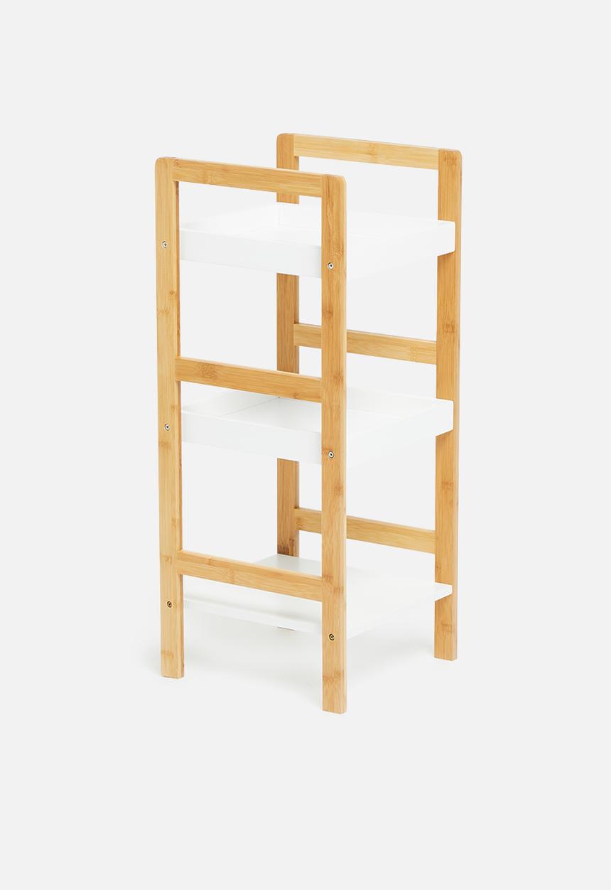 Bathroom Solutions - Square bamboo bathroom rack - white & natural