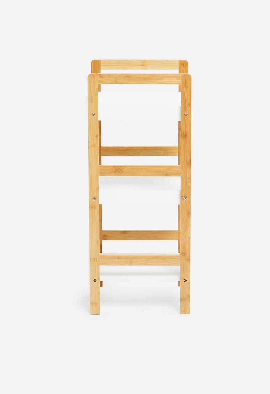 Bathroom Solutions - Square bamboo bathroom rack - white & natural