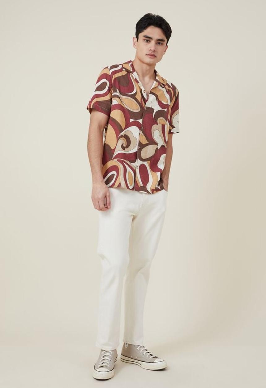 Cotton On - Riviera short sleeve shirt - red psychedelic