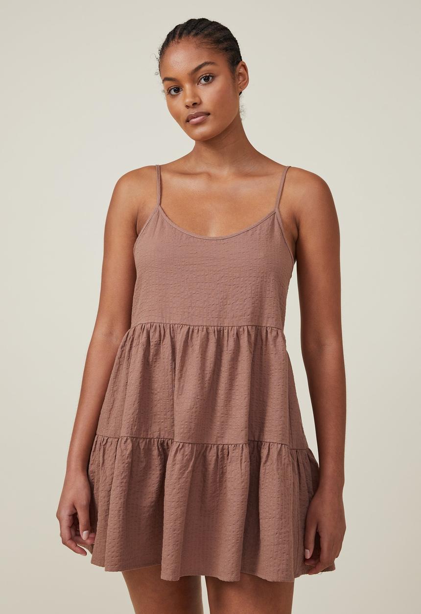 Cotton On - Summer tiered mini dress - russet brown