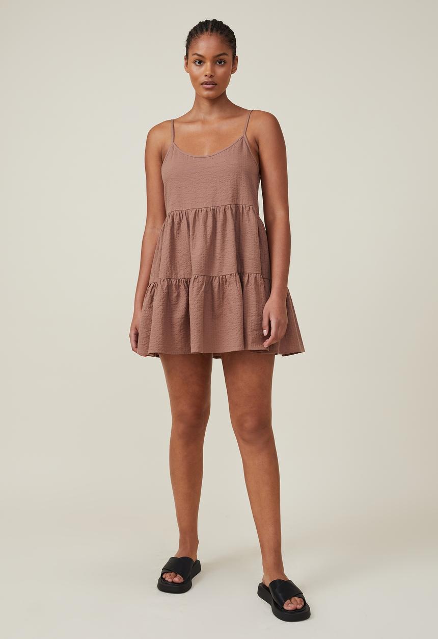 Cotton On - Summer tiered mini dress - russet brown