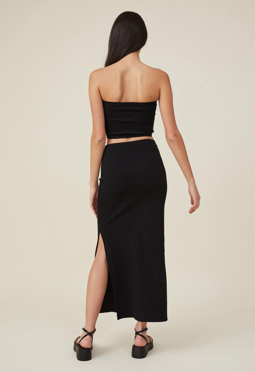 Cotton On - Rib split maxi skirt - black