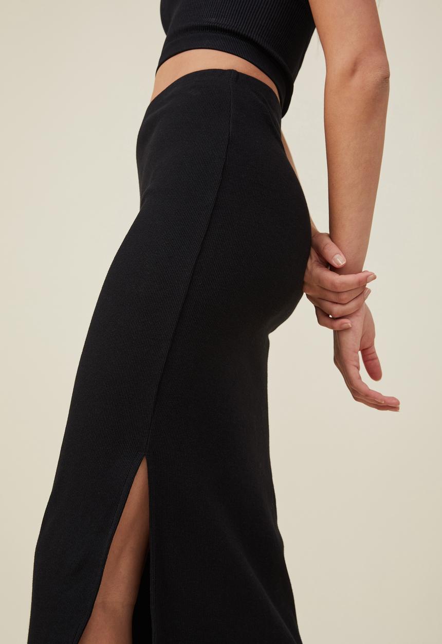 Cotton On - Rib split maxi skirt - black