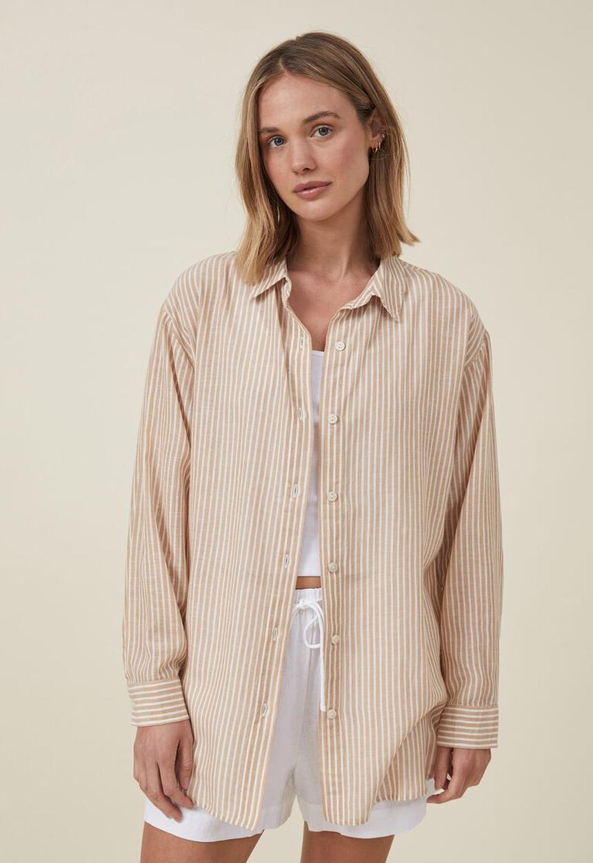Cotton On - Airley stripe shirt - brown/white stripe