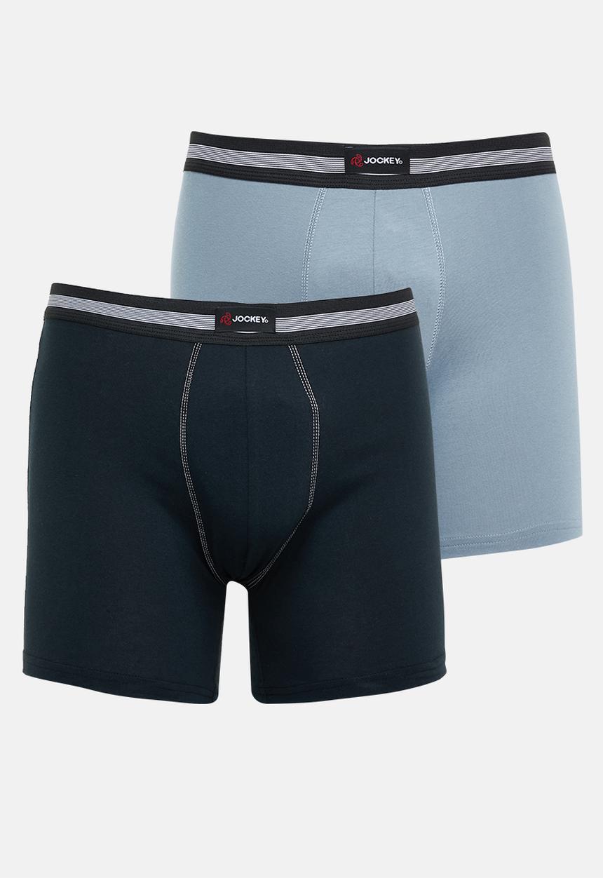 Jockey - 2 pack long leg one up stretch pouch trunk - black/springlake blue