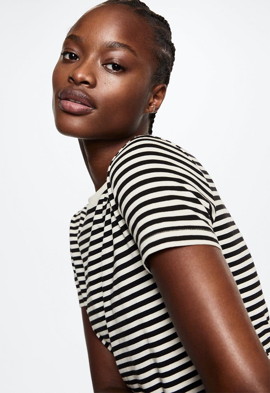 MANGO - T-shirt rayita - black