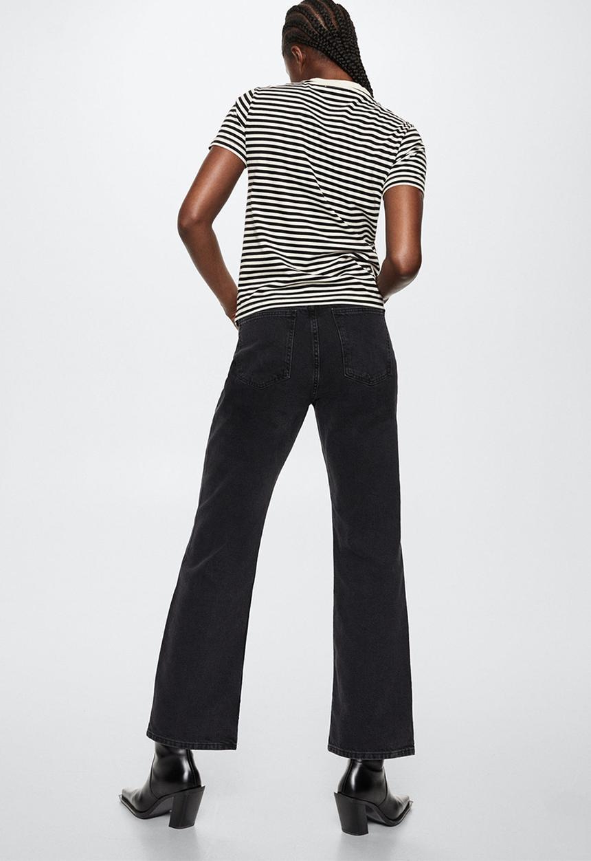MANGO - T-shirt rayita - black