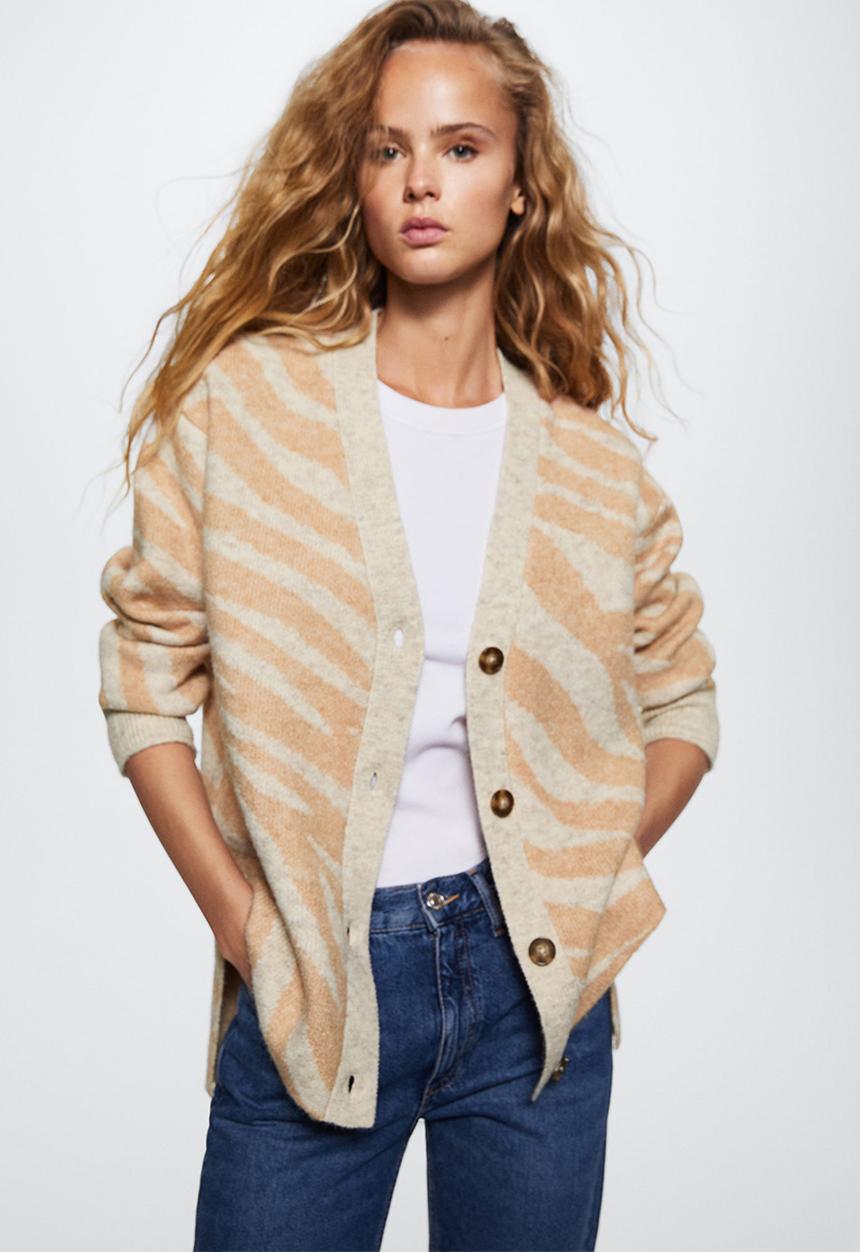MANGO - Cardigan zebry - light pastel brown