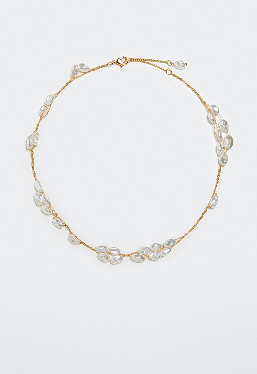 MANGO - Pearl chain choker - gold