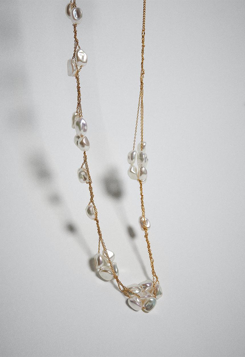 MANGO - Pearl chain choker - gold