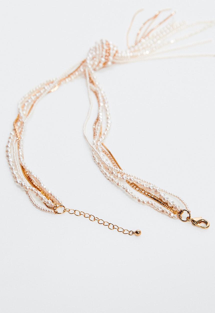 MANGO - Combined knot pearl necklace - gold