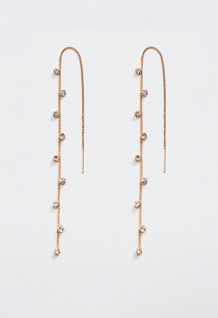 MANGO - Long crystal earrings - gold
