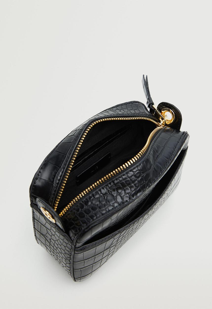 MANGO - Croc-effect cross body bag - black