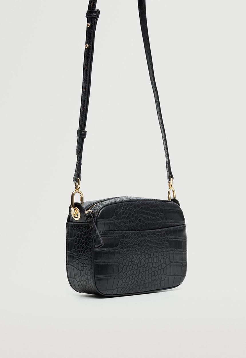 MANGO - Croc-effect cross body bag - black