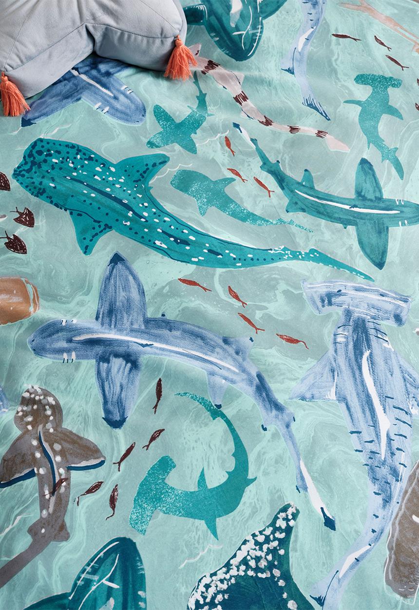 Linen House - Shark school duvet cover set - aqua