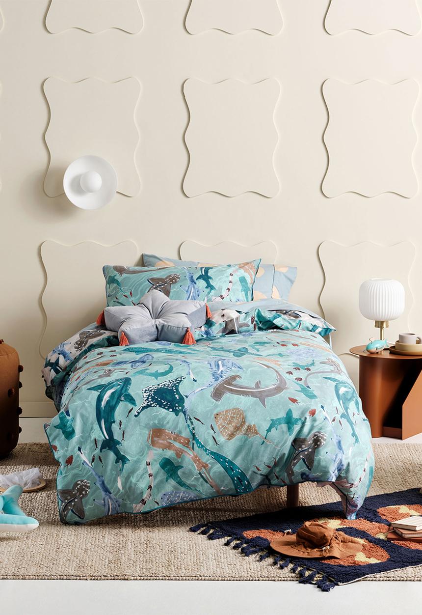 Linen House - Shark school duvet cover set - aqua