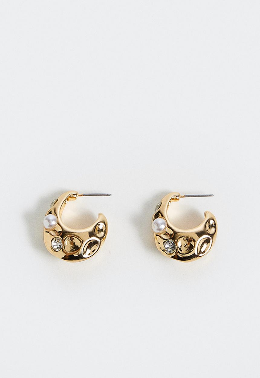MANGO - Pearl-effect crystal earrings - gold