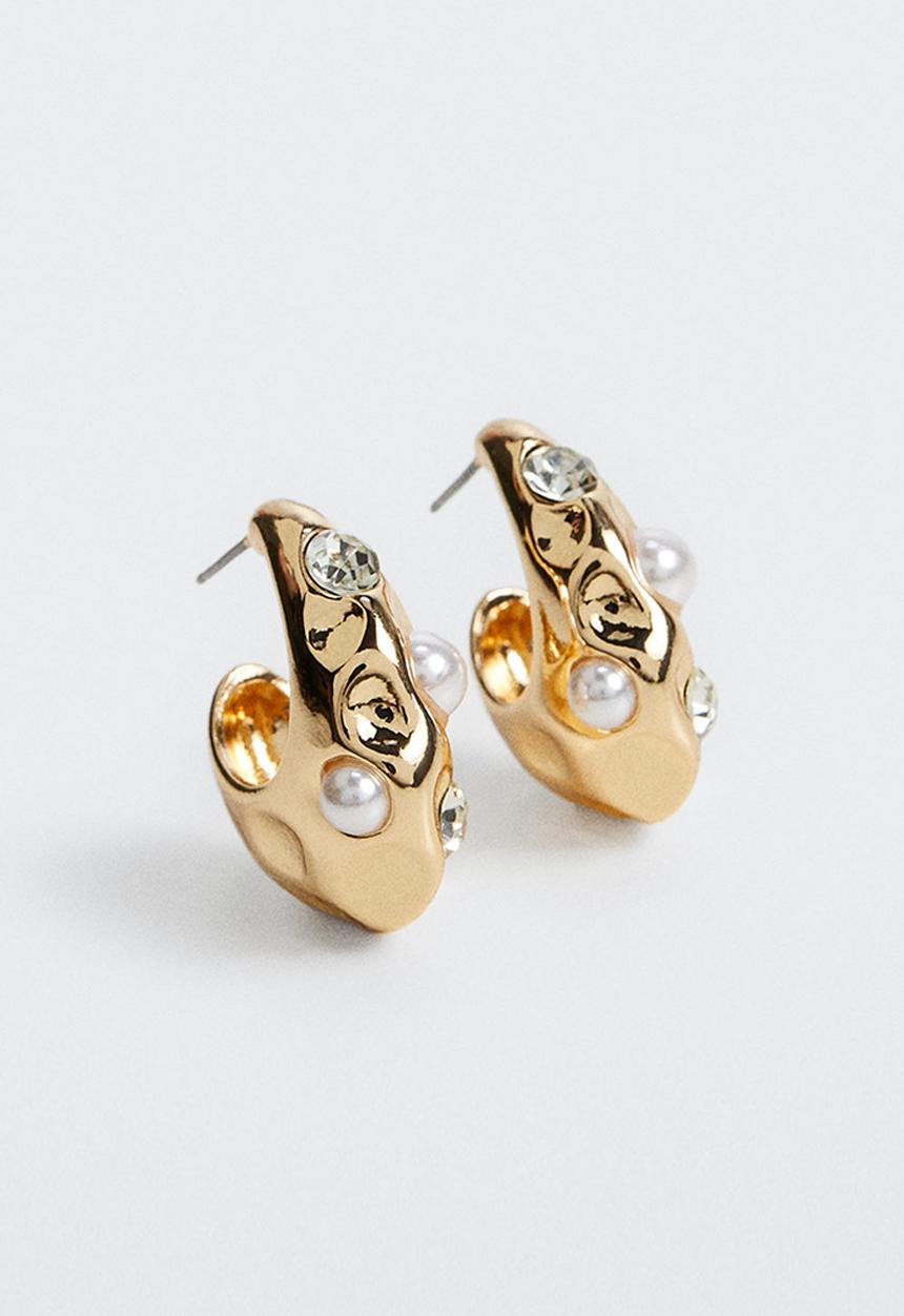 MANGO - Pearl-effect crystal earrings - gold