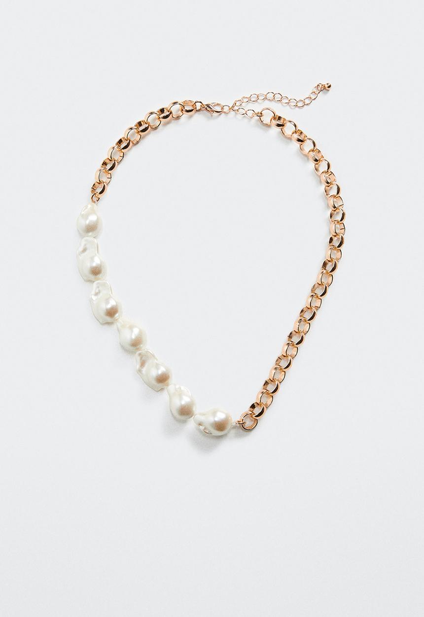 MANGO - Pearl chain necklace - gold