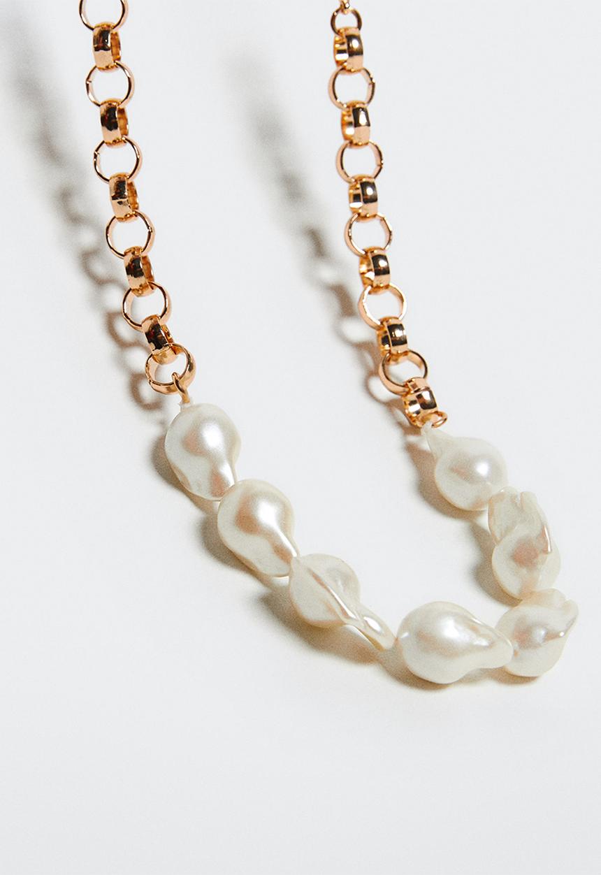 MANGO - Pearl chain necklace - gold