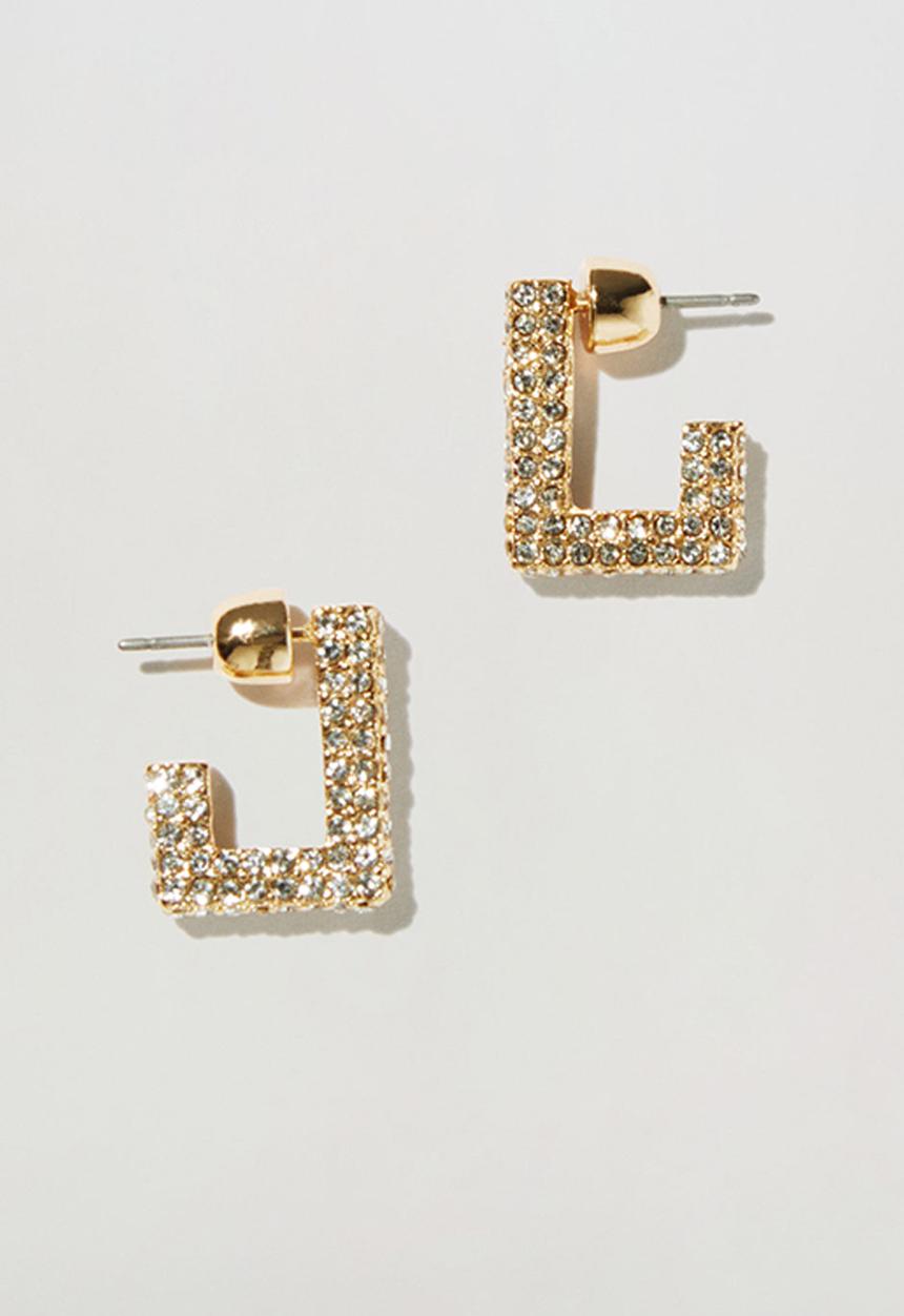 MANGO - Rhinestone crystal earring - gold