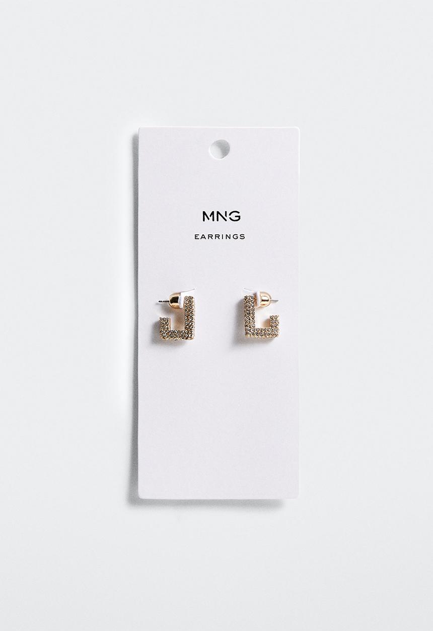 MANGO - Rhinestone crystal earring - gold