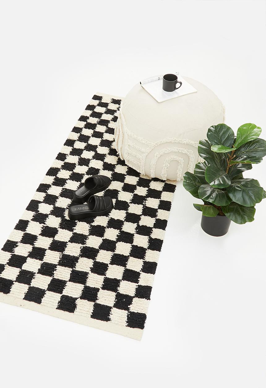 Sixth Floor - Checkered cotton tufted runner - black & cream