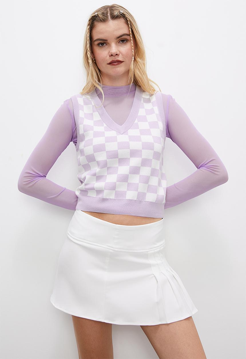 Blake - Check knitwear vest - lilac