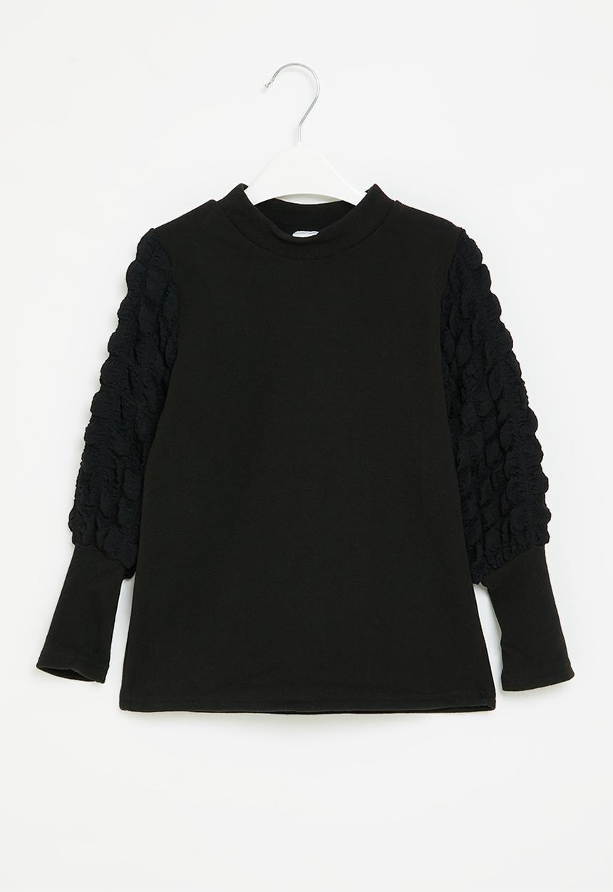 Pop Candy - Girls puff sleeve top - black