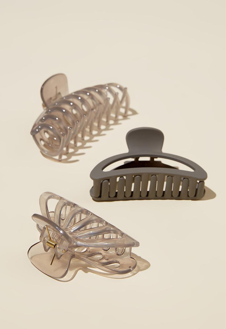 Rubi - 3 Pack rachel hair claw - stone