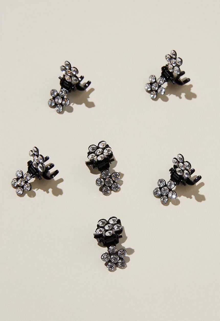 Rubi - 6 Pack micro dia stone hair snaps - black & silver