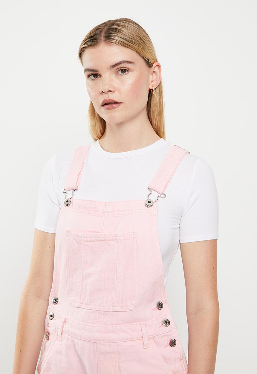 Cotton On - Utility denim short overall - bubble pink