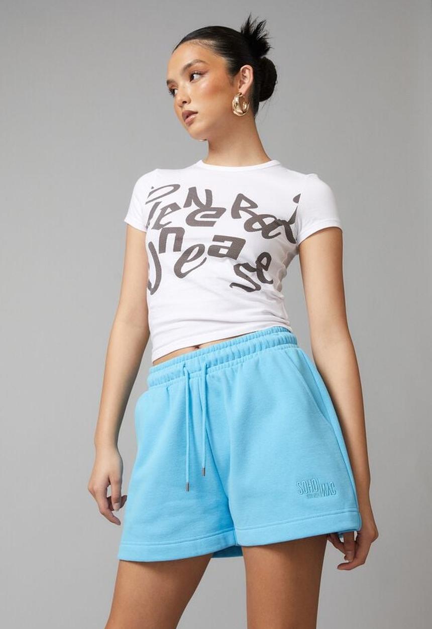Factorie - Boxy fleece short - aquarius blue