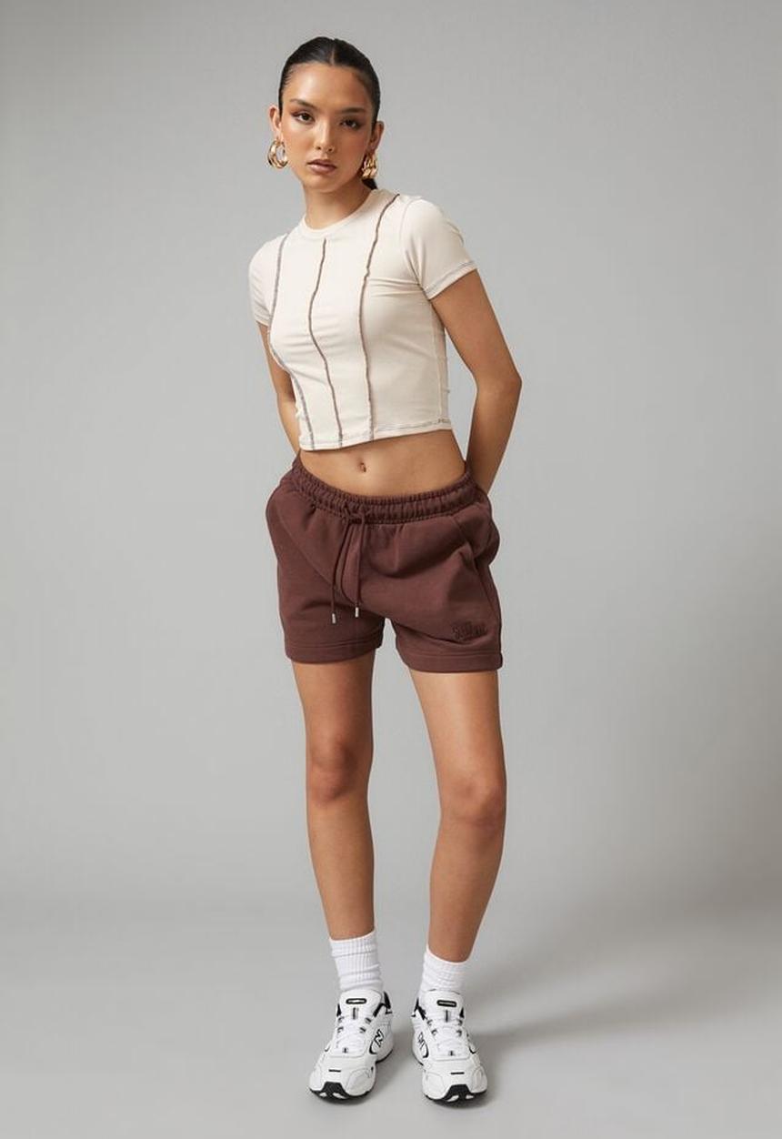Factorie - Exposed seam short sleeve - light stone/deep mahogany