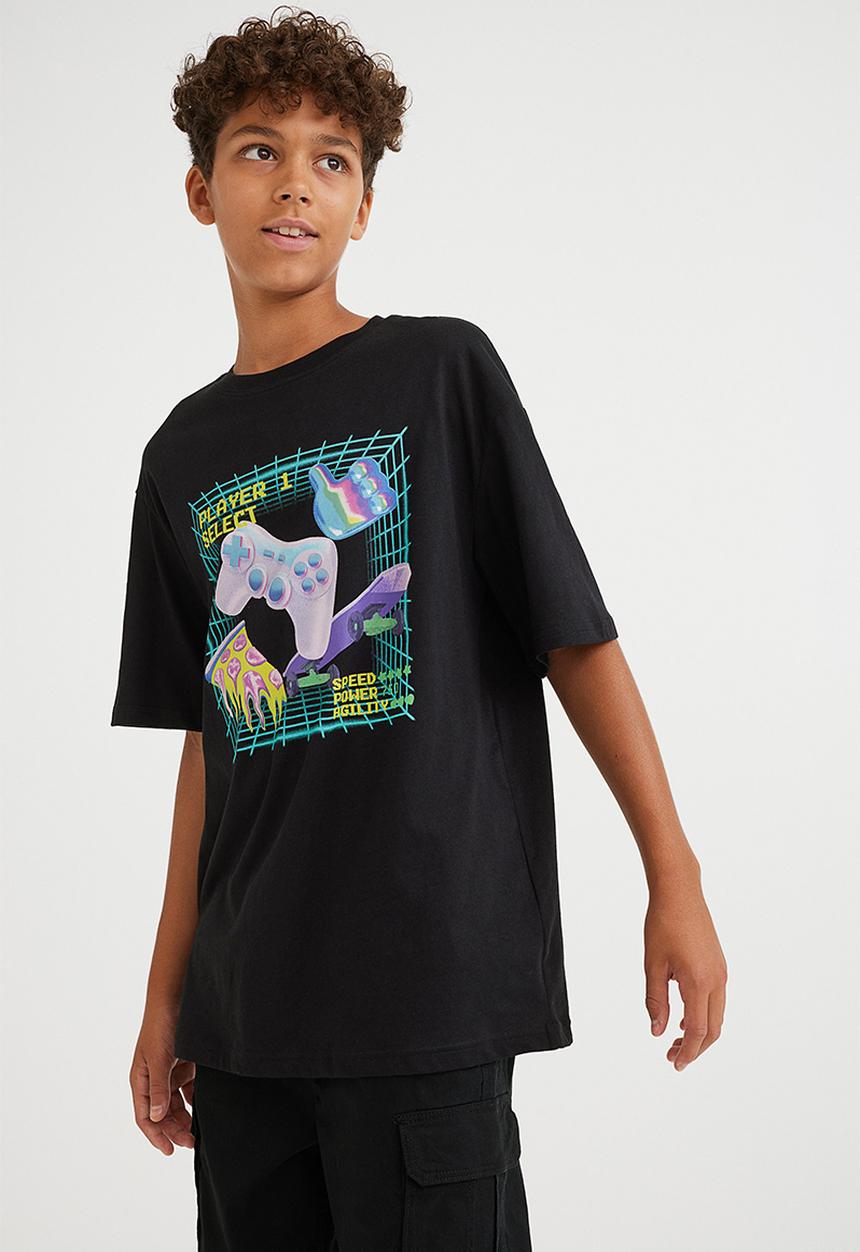 H&M - Cotton T-shirt - black/game controller